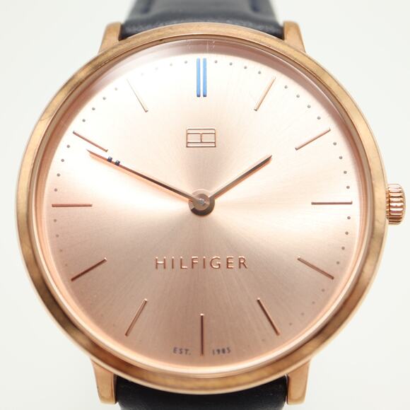 Tommy Hilfiger Womens Rose Gold Tone Slim 35mm Watch Blue Leather w New Battery main image 11